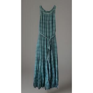 Torrid Teal Green Plaid High Neck Tiered Sleeveless Maxi Dress 3X Pockets